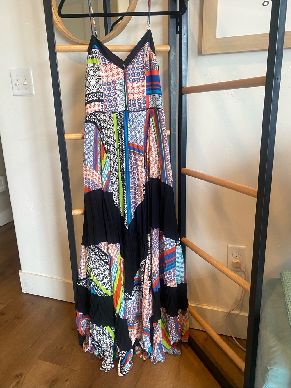 Parker Lakota Silk Maxi Dress- Multi-Color Patchwork with Black Accents